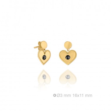 Pendientes Corazón Zir. Negra Dorados