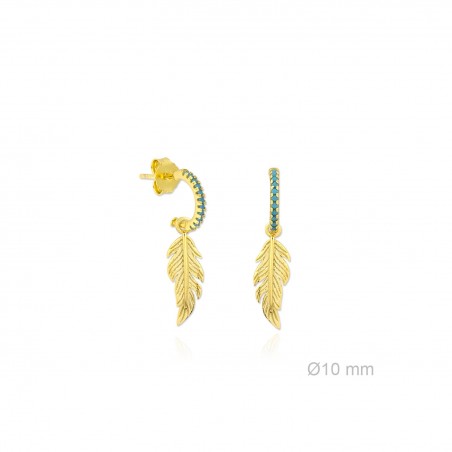Aros Bali Turquesa Plumas Dorados