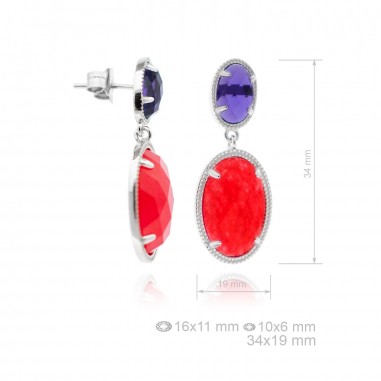 Pendientes circ. piedra Morado/Rojo