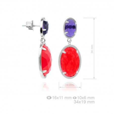Pendientes circ. piedra Morado/Rojo