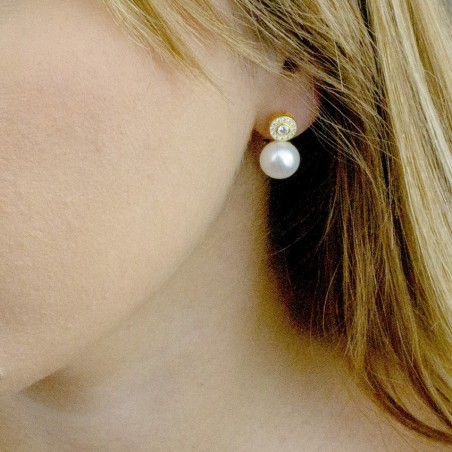 Pendientes Tu y Yo Perla/Circonita Omega