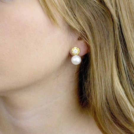 Pendientes Tu y Yo Perla/Circonita Omega