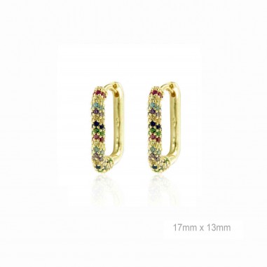 Pendientes Aro Dorado Rectangular Circ. Multicolor