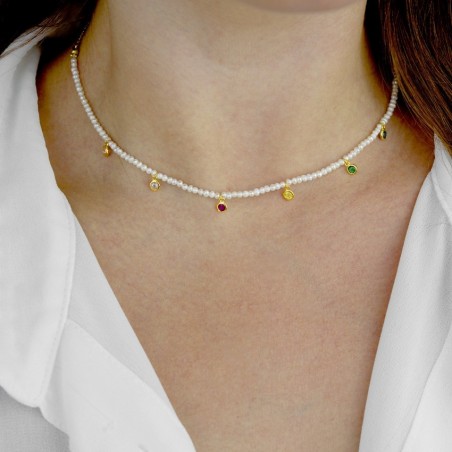 Gargantilla MiniPerlas Circulos colores Dorada