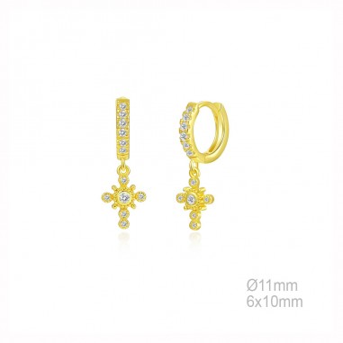 Pendientes Aro Dorado 10mm Cruz Circ 