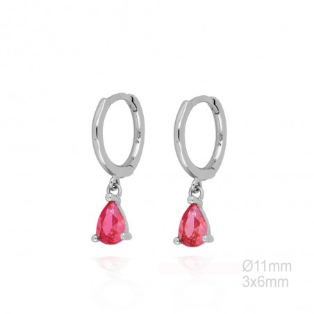 Pendientes Aro Cir. Lagrima Roja