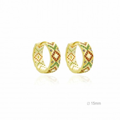Pendientes Aro Dorado Ancho Circ. Multicolor