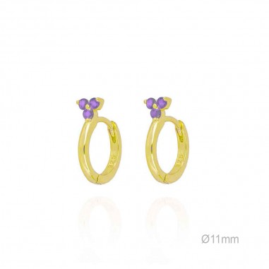 Pendientes Aro Dorado 3 Circ. Morado
