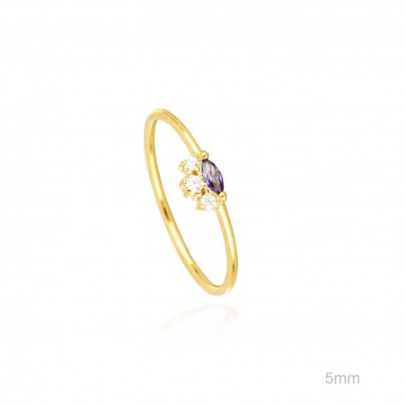 Anillo Dorado Circ. Morada 3 Blancas