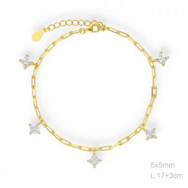 Pulsera Eslabones Dorada 5 Circ Cuadrada