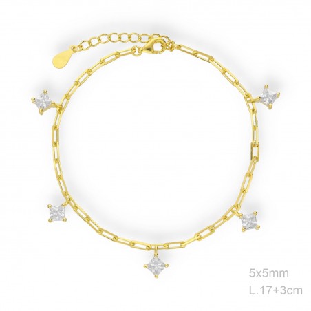 Pulsera Eslabones Dorada 5 Circ Cuadrada