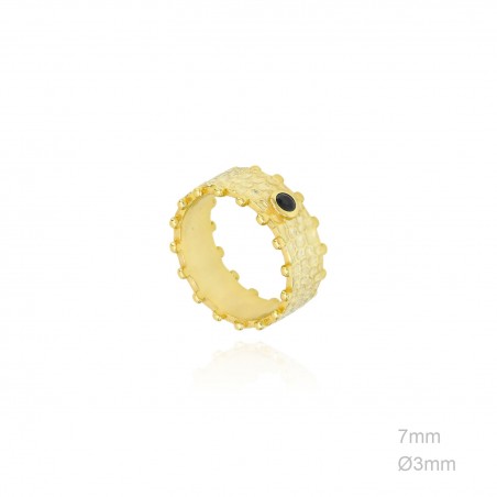 Anillo Dorado Ancho Bolitas Circ Negra