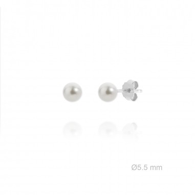 Pendientes de Plata de Ley y perla de concha de nácar de 5.5mm