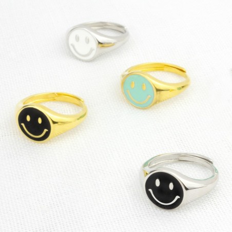 Anillo Sello ajust. Smiley Negro