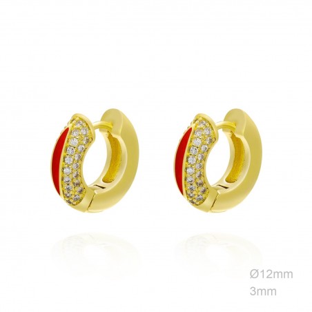 Pendientes Aro Dorado Esmalte Rojo Circ