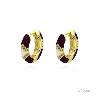 Pendientes Aro Esmalte Negro/Blanco Circ Color