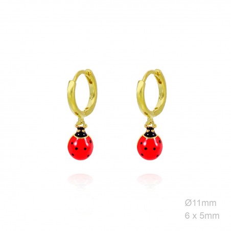 Pendientes Aro Dorado Mariquita Esmalte 