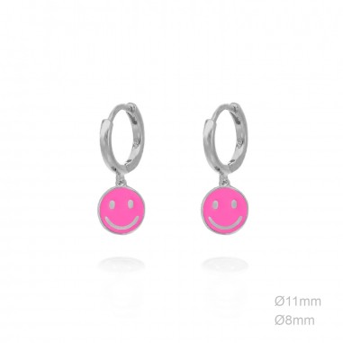 Pendientes Aro Smile Esmalte Fuxia