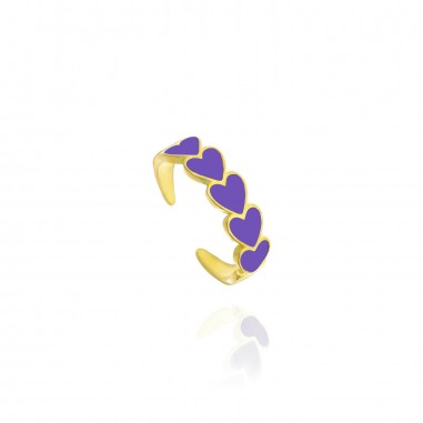 Anillo Dorado Corazones Esmalte Morado