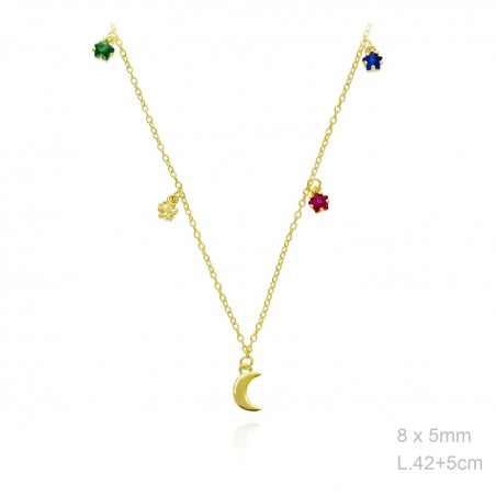 Gargantilla Dorada Luna + Circ Color