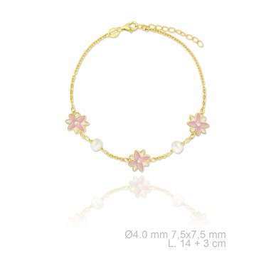 Pulsera de Plata de Ley en dorado con perla y esmalte