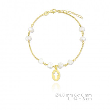 Pulsera de Plata de Ley en dorado y perla cultivada