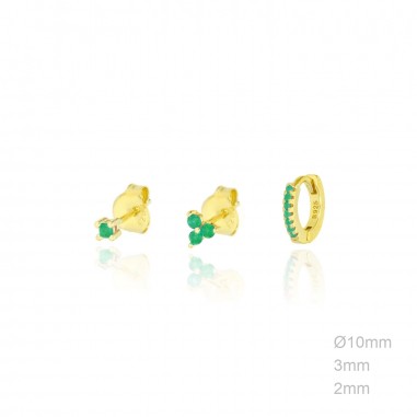 Pendientes Dorados Pack 3 Circ Verde