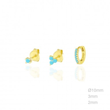 Pendientes Dorados Pack 3 Circ Turquesa