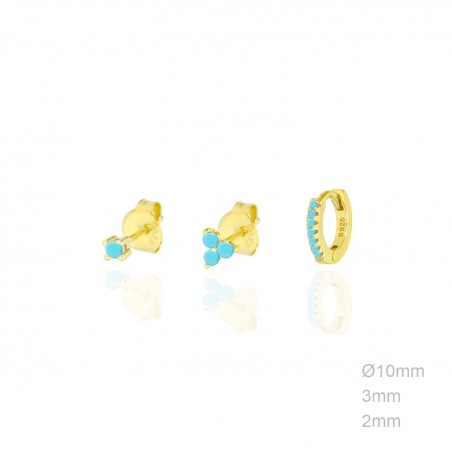 Pendientes Dorados Pack 3 Circ Turquesa
