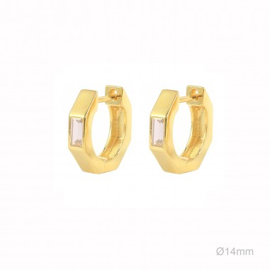 Pendientes Aro Dorado Hex Circ Blanca