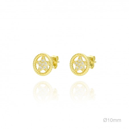 Pendientes Dorado Estrella Bisel Circ Blanca