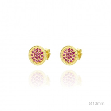 Pendientes Dorado Círculo Circ Fuxia