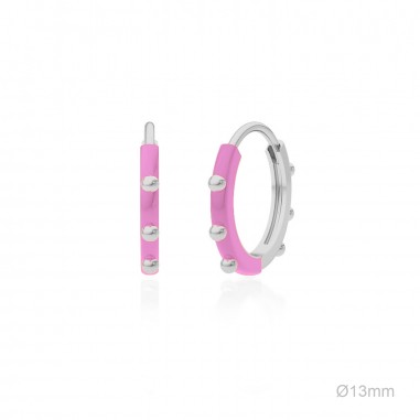 Pendientes Aro Bolitas Esmalte Rosa