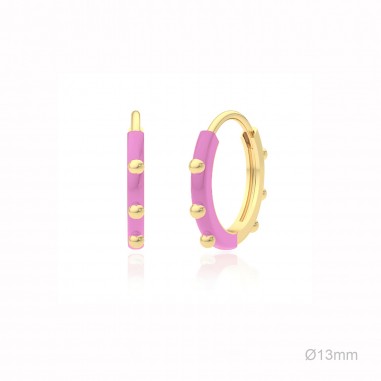 Pendientes Aro Bolitas Esmalte Rosa