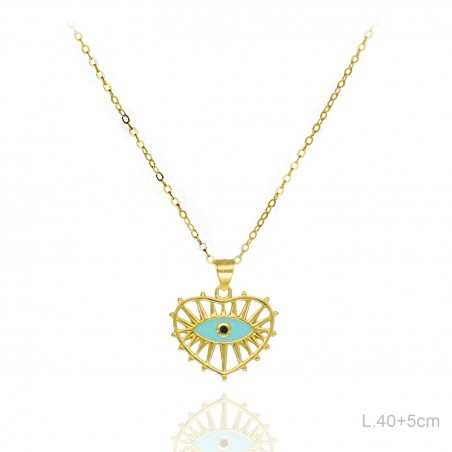 Gargantilla Dorada Corazón Ojo Esmalte Turquesa
