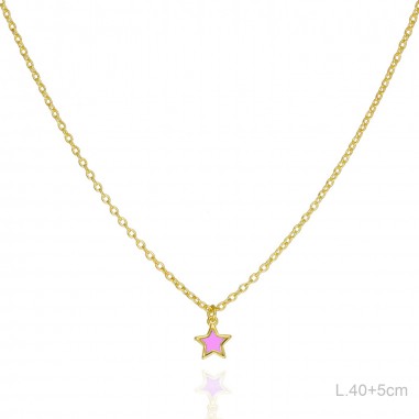 Gargantilla Dorada Estrella Esmalte Rosa
