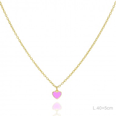 Gargantilla Dorada Corazón Esmalte Rosa