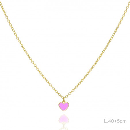 Gargantilla Dorada Corazón Esmalte Rosa