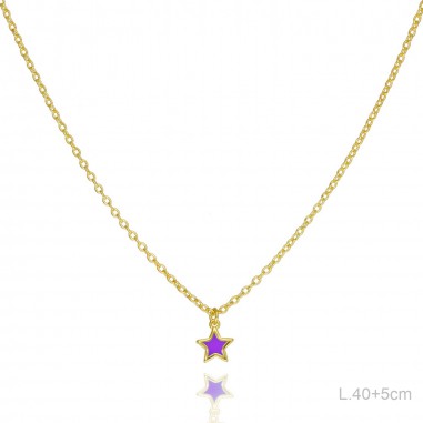 Gargantilla Dorada Estrella Esmalte Rosa