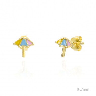 Pendientes Presión Dorado Paraguas Esmalte