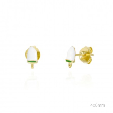 Pendientes Presión Dorado Helado Esmalte Blanco