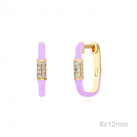 Pendientes Aro Dorado Rectángulo Esmalte Lila