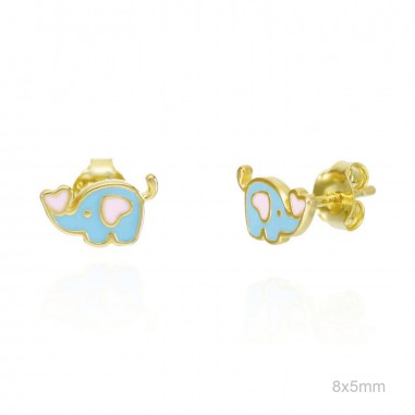 Pendientes Presión Dorado Elefante Esmalte