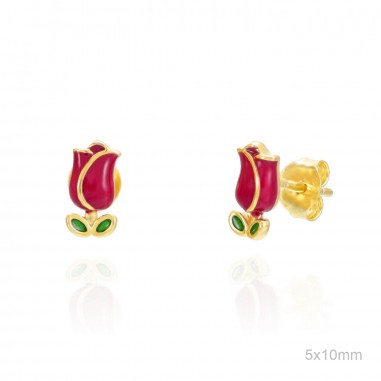 Pendientes Presión Dorado Rosa Esmalte