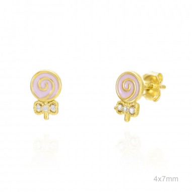 Pendientes Presión Dorado Piruleta Esmalte