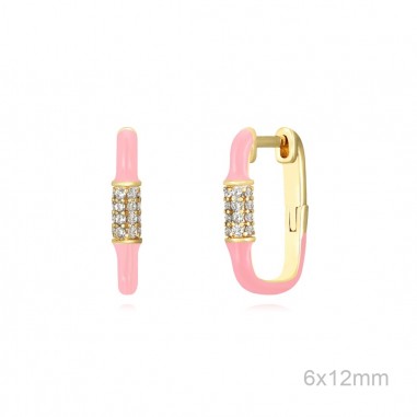 Pendientes Aro Dorado Rectángulo Esmalte Rosa