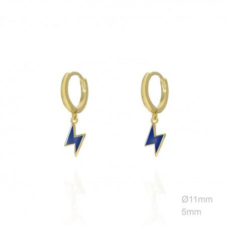 Pendientes Aro Dorado Rayo Esmalte Azul