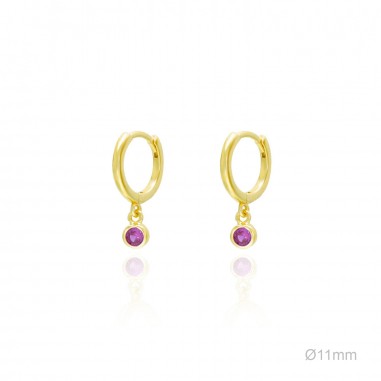 Pendientes Dorados Aro Circ Color Fuxia