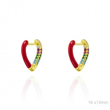 Pendientes Dorados Corazón Esmalte Rojo Circ Color