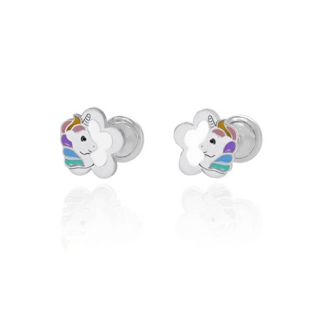 Pendientes Flor Unicornio Esmalte Rosca